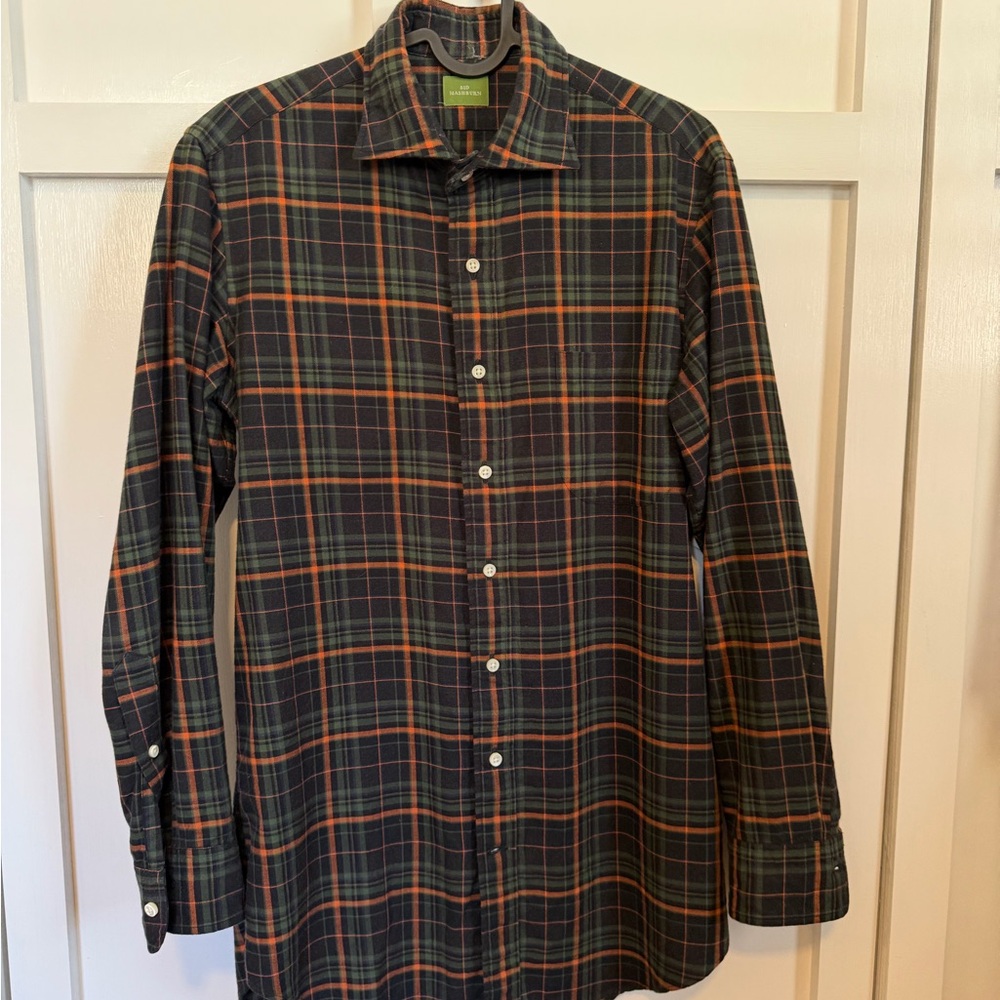 Sid Mashburn Plaid Button-Up Shirt - Green and Orange